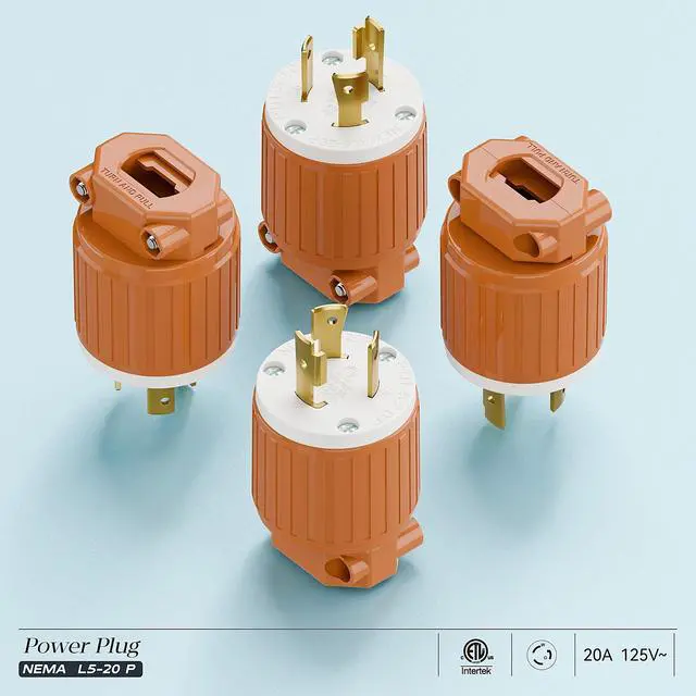 Alt view image 7 of 7 - NEMA L5-20P Locking Plug, Twist Lock L5-20 20Amp 125Volt Generator Plugs, Industrial Grade Lock in Male 20A/125V Connector, ETL Listed Heavy Duty Plug for Generators Orange Color