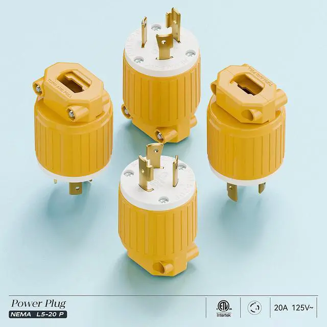 Alt view image 7 of 7 - NEMA L5-20P Locking Plug, Twist Lock L5-20 20Amp 125Volt Generator Plugs, Industrial Grade Lock in Male 20A/125V Connector, ETL Listed Heavy Duty Plug for Generators Yellow Color