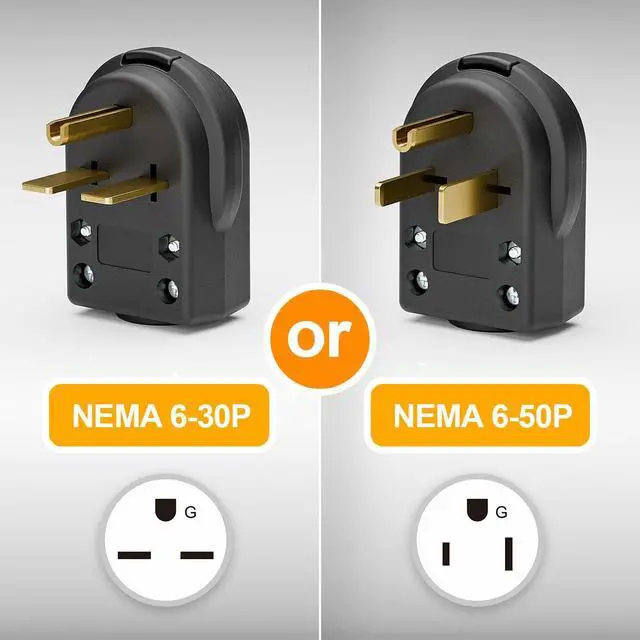 Alt view image 2 of 7 - 2-in-1 Nema 6-30P/6-50P Plug 30/50 Amp 250 Volt Angle Plug, 3 Pole 3 Wire Straight Blade Plug for Welder and Ranges, Cable OD Max. 1.0 Inch Black