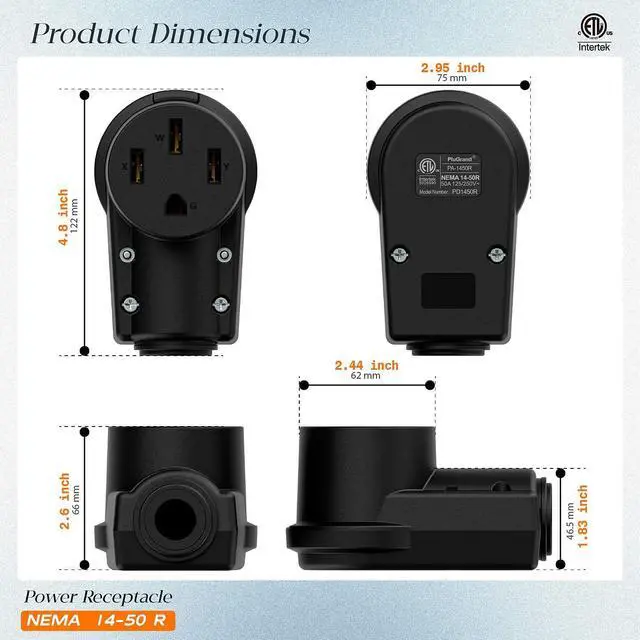 Alt view image 2 of 7 - (2PACK) NEMA 14-50R Plug,14-50 50A/125/250V Female Connector, (ETL Certified) 50Amp 125/250Volt Cord End Socket, Female 50A Dryer Receptacle, Heavy Duty, Black.