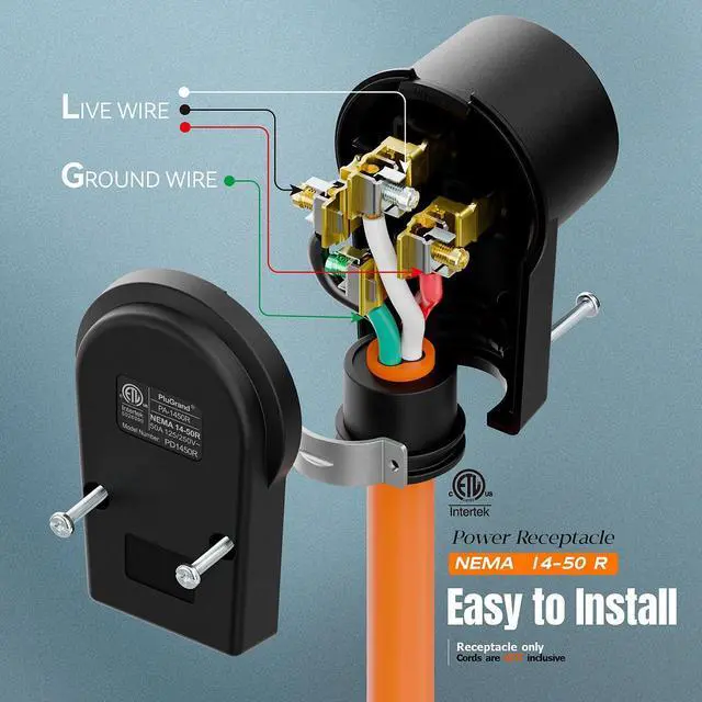Alt view image 3 of 7 - (2PACK) NEMA 14-50R Plug,14-50 50A/125/250V Female Connector, (ETL Certified) 50Amp 125/250Volt Cord End Socket, Female 50A Dryer Receptacle, Heavy Duty, Black.