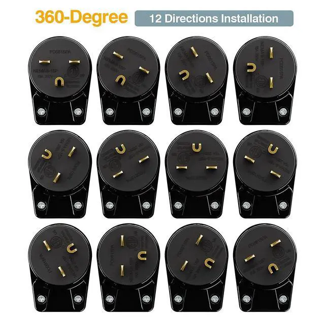 Alt view image 3 of 7 - Nema 6-15P 15Amp 250V Plug, Plugrand 15A 25V DIY Rewirable AC Plug | ETL Listed 90 Degree Right Angle 6-15P 15A 250V DIY Adapter, 12-Directions Rotatable 6-15 Connector Black