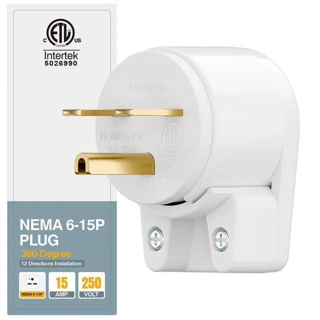Alt view image 2 of 7 - Nema 6-15P 15Amp 250V Plug, Plugrand 15A 25V DIY Rewirable AC Plug | ETL Listed 90 Degree 6-15P 15A 250V DIY Plugs, 12-Directions Rotatable 6-15 Connector