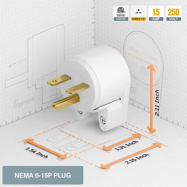 Alt view image 4 of 7 - Nema 6-15P 15Amp 250V Plug, Plugrand 15A 25V DIY Rewirable AC Plug | ETL Listed 90 Degree 6-15P 15A 250V DIY Plugs, 12-Directions Rotatable 6-15 Connector