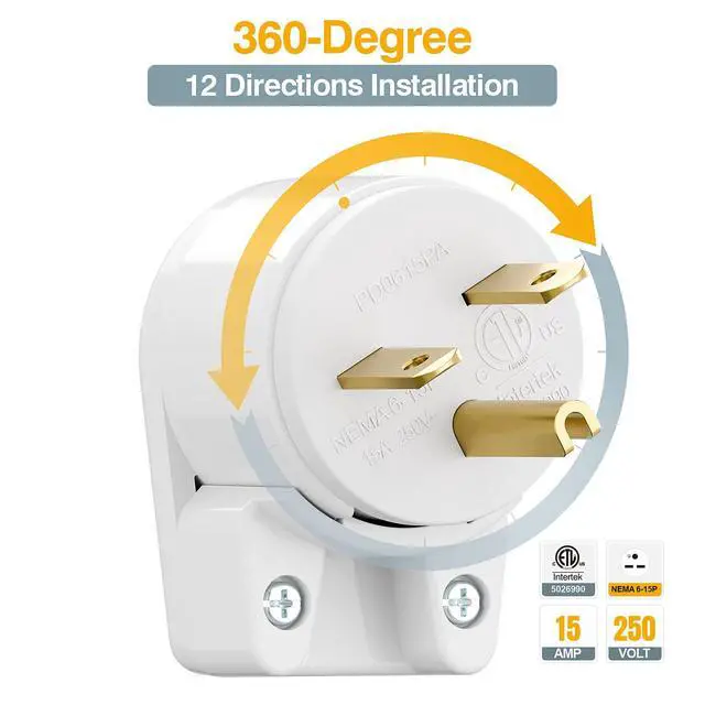 Alt view image 6 of 7 - Nema 6-15P 15Amp 250V Plug, Plugrand 15A 25V DIY Rewirable AC Plug | ETL Listed 90 Degree 6-15P 15A 250V DIY Plugs, 12-Directions Rotatable 6-15 Connector