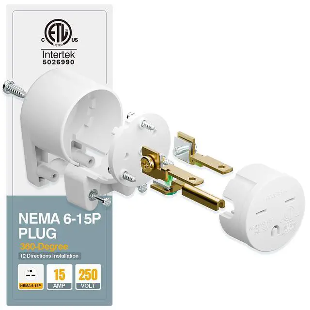 Alt view image 5 of 7 - Nema 6-15P 15Amp 250V Plug, Plugrand 15A 25V DIY Rewirable AC Plug | ETL Listed 90 Degree 6-15P 15A 250V DIY Plugs, 12-Directions Rotatable 6-15 Connector
