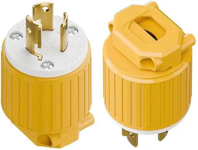 Main image of (2PACK) NEMA L6-15P Locking Plug, (ETL Listed) Twist Lock L6-15 15Amp 250Volt Male AC Connector, Industrial Grade 15A 250V Replacement Plugs, T-Shaped Rotated Blade, PDL615P Yellow Color