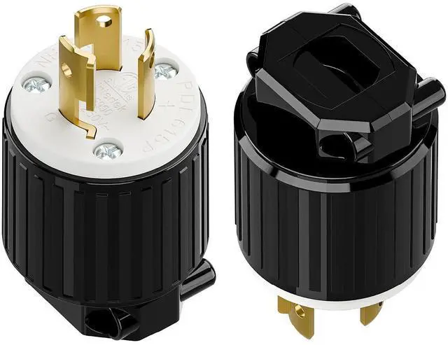 Main image of (2PACK) NEMA L6-15P Locking Plug, (ETL Listed) Twist Lock L6-15 15Amp 250Volt Male AC Connector, Industrial Grade 15A 250V Replacement Plugs, T-Shaped Rotated Blade, PDL615P Black/White