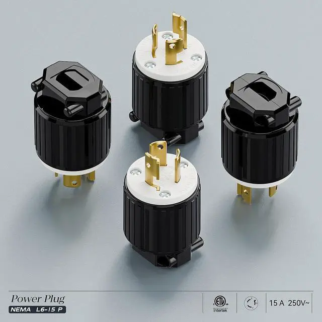Alt view image 7 of 7 - (2PACK) NEMA L6-15P Locking Plug, (ETL Listed) Twist Lock L6-15 15Amp 250Volt Male AC Connector, Industrial Grade 15A 250V Replacement Plugs, T-Shaped Rotated Blade, PDL615P Black/White