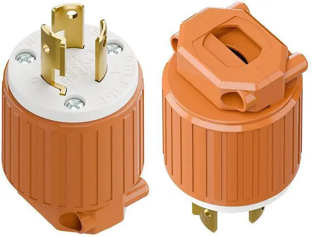 Main image of (2PACK) NEMA L6-15P Locking Plug, (ETL Listed) Twist Lock L6-15 15Amp 250Volt Male AC Connector, Industrial Grade 15A 250V Replacement Plugs, T-Shaped Rotated Blade, PDL615P Orange Color
