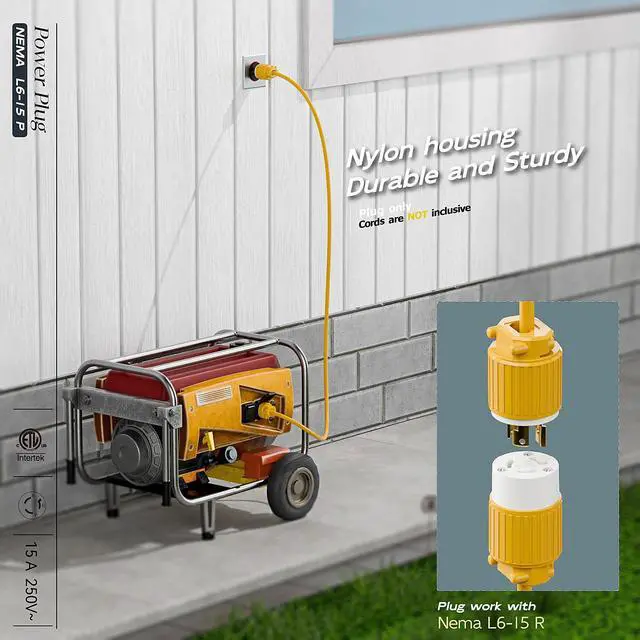 Alt view image 5 of 7 - (2PACK) NEMA L6-15P Locking Plug, (ETL Listed) Twist Lock L6-15 15Amp 250Volt Male AC Connector, Industrial Grade 15A 250V Replacement Plugs, T-Shaped Rotated Blade, PDL615P Yellow Color