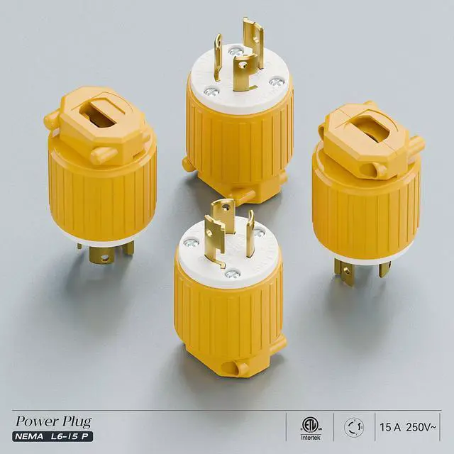 Alt view image 7 of 7 - (2PACK) NEMA L6-15P Locking Plug, (ETL Listed) Twist Lock L6-15 15Amp 250Volt Male AC Connector, Industrial Grade 15A 250V Replacement Plugs, T-Shaped Rotated Blade, PDL615P Yellow Color