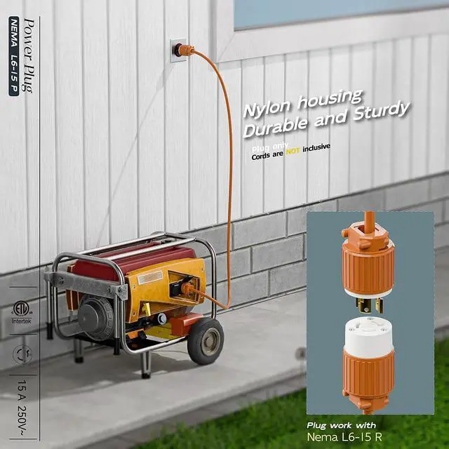 Alt view image 5 of 7 - (2PACK) NEMA L6-15P Locking Plug, (ETL Listed) Twist Lock L6-15 15Amp 250Volt Male AC Connector, Industrial Grade 15A 250V Replacement Plugs, T-Shaped Rotated Blade, PDL615P Orange Color