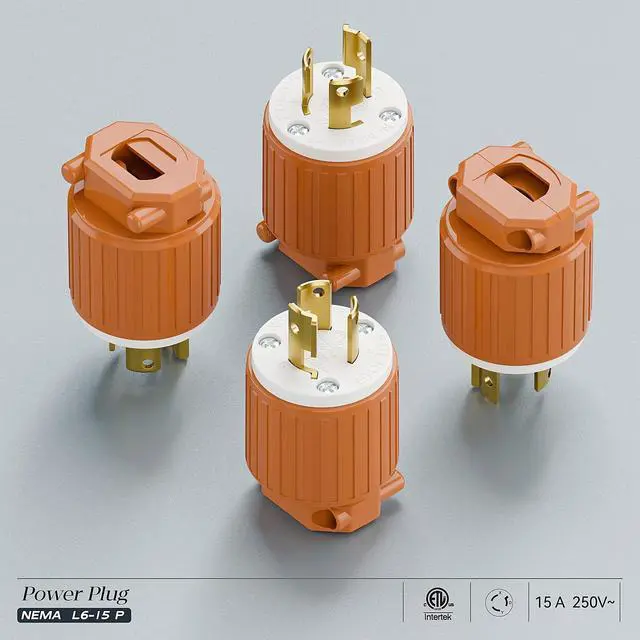 Alt view image 7 of 7 - (2PACK) NEMA L6-15P Locking Plug, (ETL Listed) Twist Lock L6-15 15Amp 250Volt Male AC Connector, Industrial Grade 15A 250V Replacement Plugs, T-Shaped Rotated Blade, PDL615P Orange Color