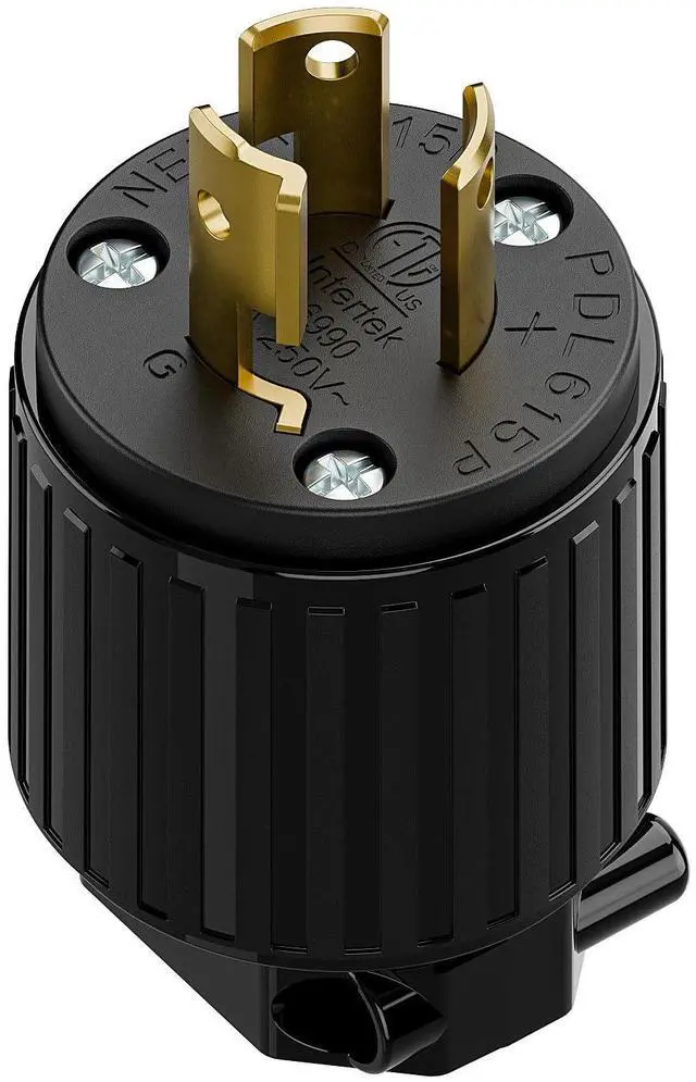 Main image of NEMA L6-15P Locking Plug, (ETL Listed) Twist Lock L6-15 15Amp 250Volt Male AC Connector, Industrial Grade 15A 250V Replacement Plugs, T-Shaped Rotated Blade, PDL615P Black