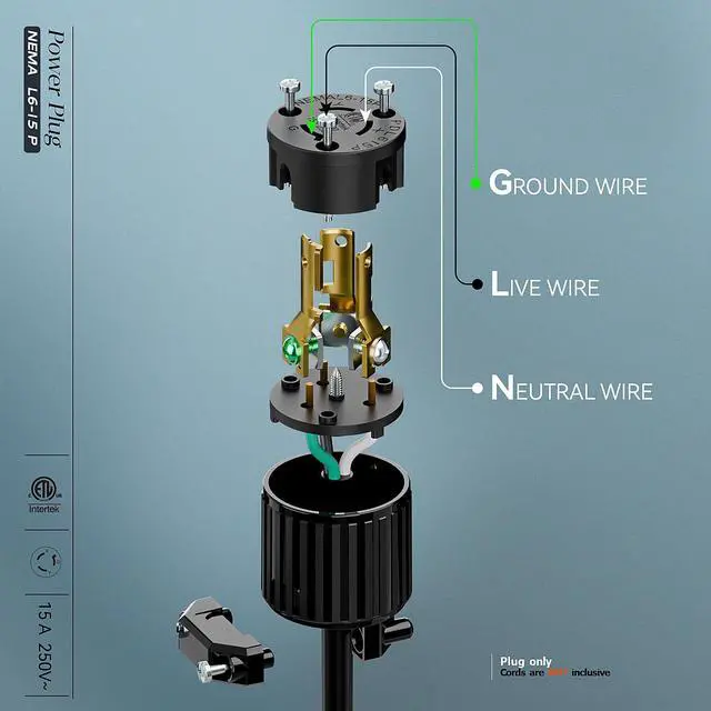Alt view image 4 of 7 - NEMA L6-15P Locking Plug, (ETL Listed) Twist Lock L6-15 15Amp 250Volt Male AC Connector, Industrial Grade 15A 250V Replacement Plugs, T-Shaped Rotated Blade, PDL615P Black