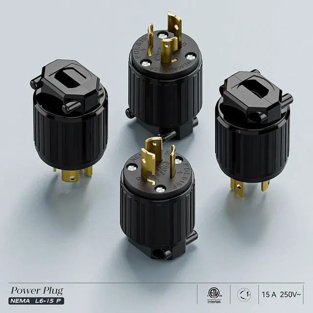 Alt view image 7 of 7 - NEMA L6-15P Locking Plug, (ETL Listed) Twist Lock L6-15 15Amp 250Volt Male AC Connector, Industrial Grade 15A 250V Replacement Plugs, T-Shaped Rotated Blade, PDL615P Black