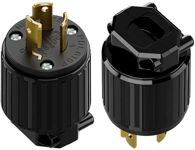Main image of (2PACK) NEMA L6-15P Locking Plug, (ETL Listed) Twist Lock L6-15 15Amp 250Volt Male AC Connector, Industrial Grade 15A 250V Replacement Plugs, T-Shaped Rotated Blade, PDL615P Black