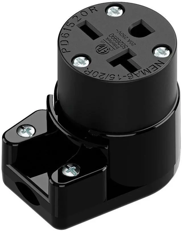 Main image of Right Angle NEMA 6-20R Female Socket, 20Amp/250Volt, NEMA 6-15R 15A/250V ETL Listed Heavy Duty 3-Prong Female Straight Blade Connector, 15/20A 250V AC Cord End Socket, Black