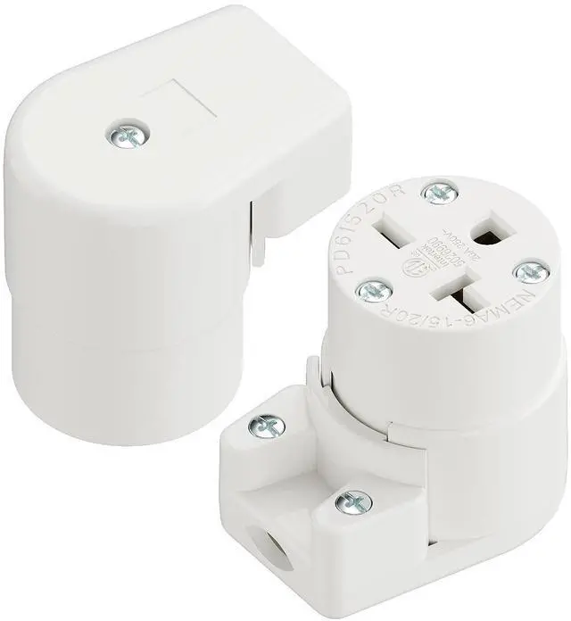 Main image of (2PACK) Right Angle NEMA 6-20R Female Socket, 20Amp/250Volt, NEMA 6-15R 15A/250V ETL Listed Heavy Duty 3-Prong Female Straight Blade Connector, 15/20A 250V AC Cord End Socket, White