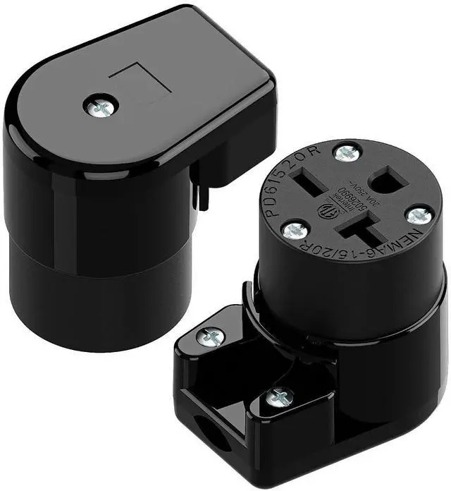 Main image of (2PACK) Right Angle NEMA 6-20R Female Socket, 20Amp/250Volt, NEMA 6-15R 15A/250V ETL Listed Heavy Duty 3-Prong Female Straight Blade Connector, 15/20A 250V AC Cord End Socket, Black