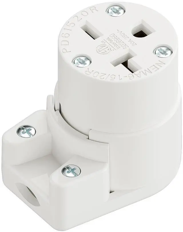 Main image of Right Angle NEMA 6-20R Female Socket, 20Amp/250Volt, NEMA 6-15R 15A/250V ETL Listed Heavy Duty 3-Prong Female Straight Blade Connector, 15/20A 250V AC Cord End Socket, White