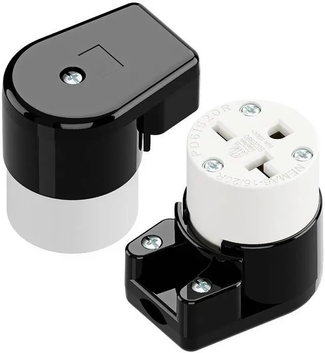 Main image of (2PACK) Right Angle NEMA 6-20R Female Socket, 20Amp/250Volt, NEMA 6-15R 15A/250V ETL Listed Heavy Duty 3-Prong Female Straight Blade Connector, Industrial Grade Cord End Socket, Black/White
