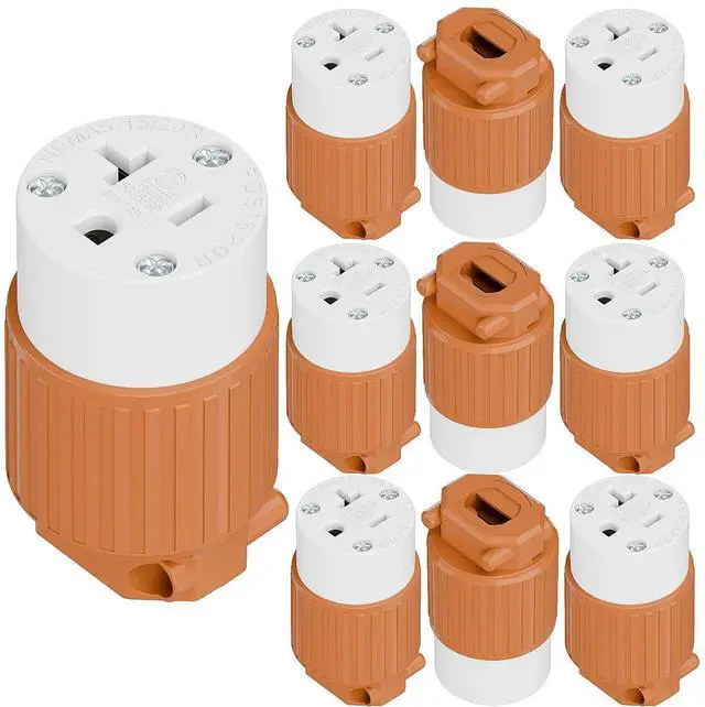 Main image of 10PACK NEMA 5-20R Female Socket, Plugrand ETL Listed 20A 125V Cord End Plug | Industrial Grade NEMA 5-15R Female Socket, 15A/125V Heavy Duty 3-Prong Female Straight Blade Connector, 15/20Amp, Orange