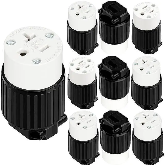 Main image of (10PACK) NEMA 5-20R Female Socket, Plugrand 20A 125V AC Cord End Socket | Industrial Grade NEMA 5-15R Plug, ETL Listed Heavy Duty 3-Prong Female Straight Blade Connector, 15/20Amp 125V, Black/White