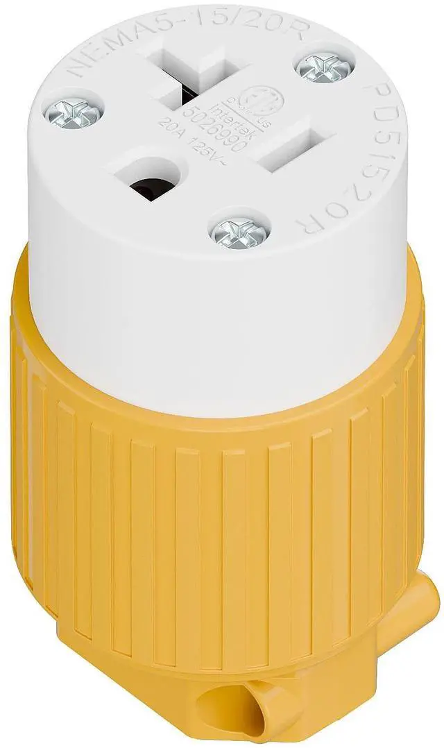 Main image of NEMA 5-20R Female Socket, Plugrand ETL Listed 20A 125V Heavy Duty Plug | Industrial Grade NEMA 5-15R 15A/125V Socket, 3-Prong Straight Blade Connector, 15/20Amp AC Cord End Socket, Yellow