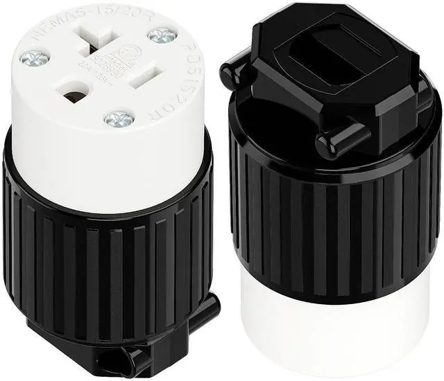 Main image of (2PACK) NEMA 5-20R Female Socket, Plugrand 20A 125V Cord End Socket | Industrial Grade NEMA 5-15R 15A/125V ETL Listed Heavy Duty 3-Prong Female Straight Blade Connector, Black/Whitee
