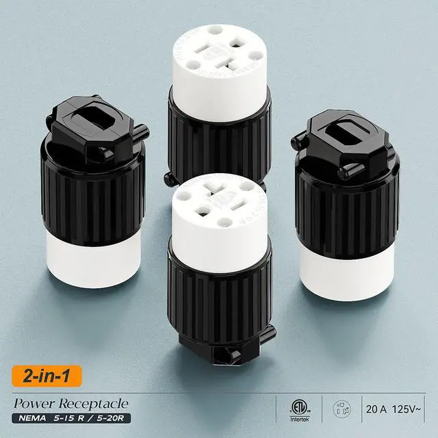 Alt view image 7 of 7 - (10PACK) NEMA 5-20R Female Socket, Plugrand 20A 125V AC Cord End Socket | Industrial Grade NEMA 5-15R Plug, ETL Listed Heavy Duty 3-Prong Female Straight Blade Connector, 15/20Amp 125V, Black/White