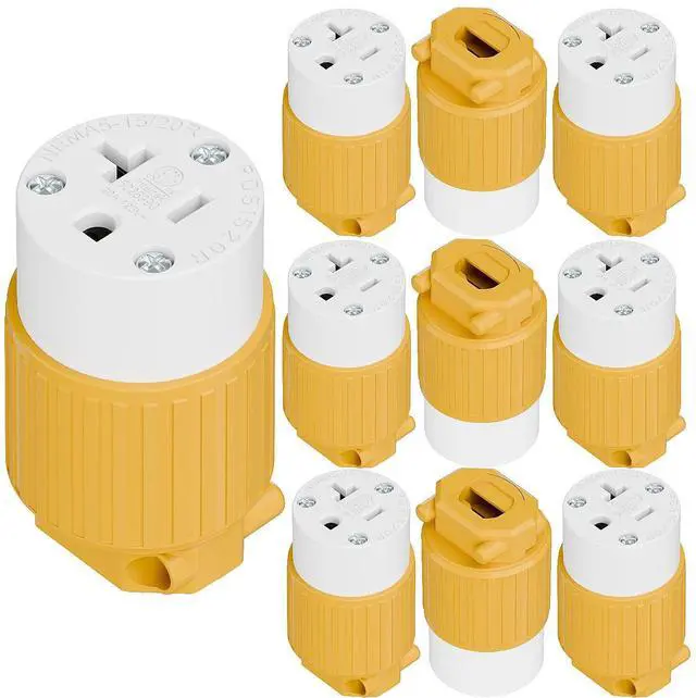Main image of 10PACK NEMA 5-20R Female Socket, Plugrand Heavy Duty 20A 125V Receptacle | ETL Listed NEMA 5-15R 15A/125V Industrial Grade Cord End Socket, 3-Prong Female Straight Blade Connector, 15/20Amp, Yellow