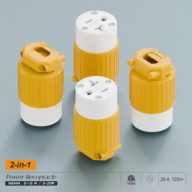Alt view image 7 of 7 - NEMA 5-20R Female Socket, Plugrand ETL Listed 20A 125V Heavy Duty Plug | Industrial Grade NEMA 5-15R 15A/125V Socket, 3-Prong Straight Blade Connector, 15/20Amp AC Cord End Socket, Yellow