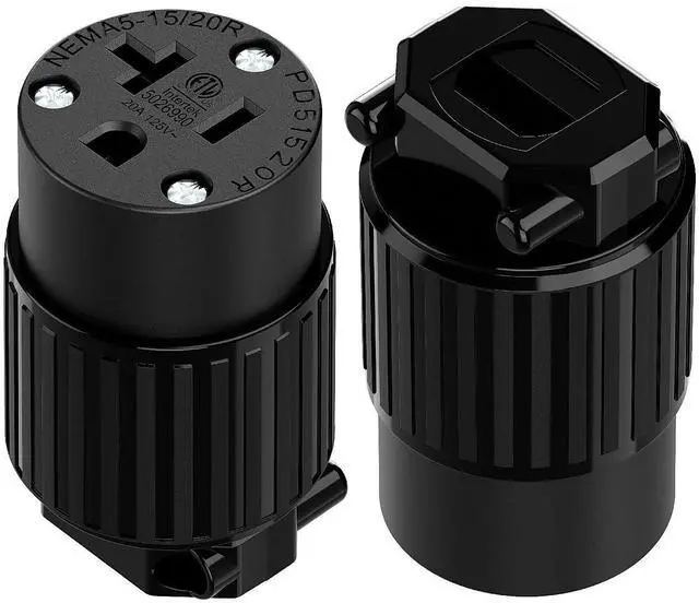 Main image of (2PACK) NEMA 5-20R Female Socket, Plugrand ETL Listed 20A 125V Plug | NEMA 5-15R 15A/125V Socket, Heavy Duty 3-Prong Straight Blade Connector, 15/20Amp AC Industrial Grade Cord End Socket, Black