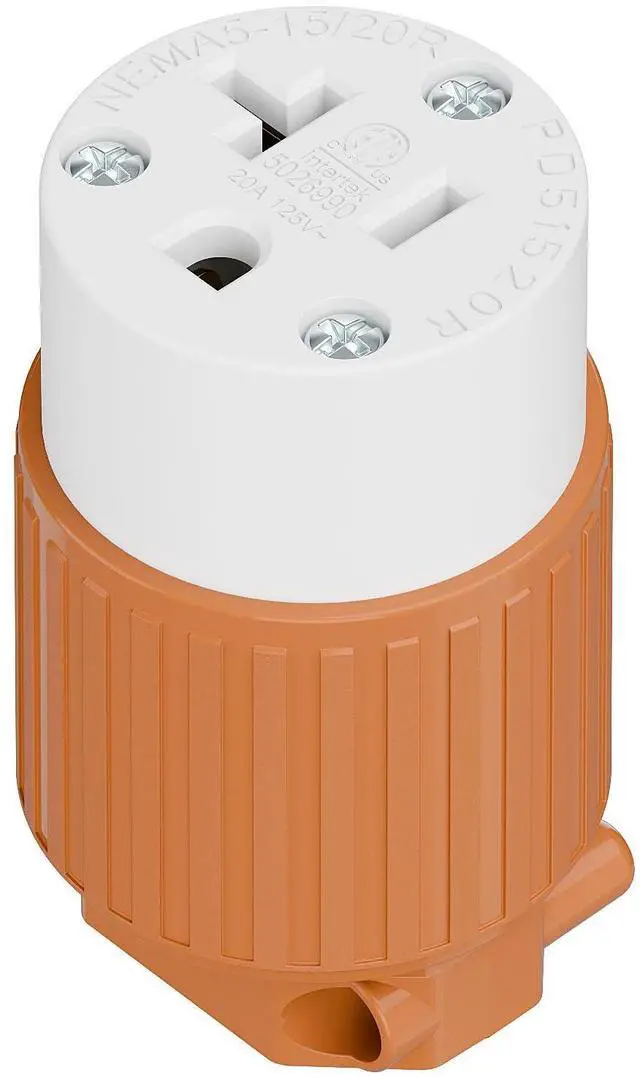 Main image of NEMA 5-20R Female Socket, Plugrand 20A125V Industrial Grade Cord End Socket | ETL Listed NEMA 5-15R 15A/125V Female Socket, Heavy Duty 3-Prong Female Straight Blade Connector, 15/20Amp, Orange