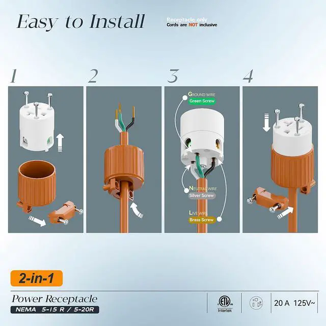 Alt view image 3 of 7 - 10PACK NEMA 5-20R Female Socket, Plugrand ETL Listed 20A 125V Cord End Plug | Industrial Grade NEMA 5-15R Female Socket, 15A/125V Heavy Duty 3-Prong Female Straight Blade Connector, 15/20Amp, Orange