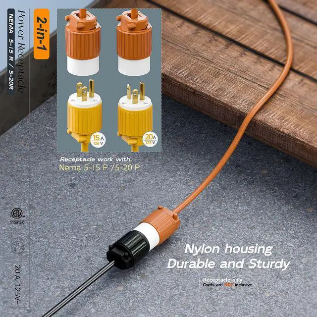 Alt view image 6 of 7 - 10PACK NEMA 5-20R Female Socket, Plugrand ETL Listed 20A 125V Cord End Plug | Industrial Grade NEMA 5-15R Female Socket, 15A/125V Heavy Duty 3-Prong Female Straight Blade Connector, 15/20Amp, Orange