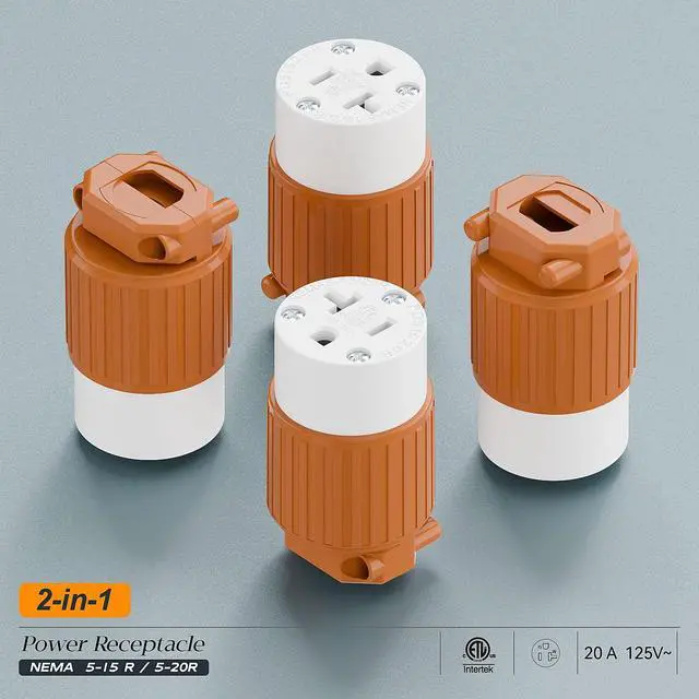 Alt view image 7 of 7 - 10PACK NEMA 5-20R Female Socket, Plugrand ETL Listed 20A 125V Cord End Plug | Industrial Grade NEMA 5-15R Female Socket, 15A/125V Heavy Duty 3-Prong Female Straight Blade Connector, 15/20Amp, Orange