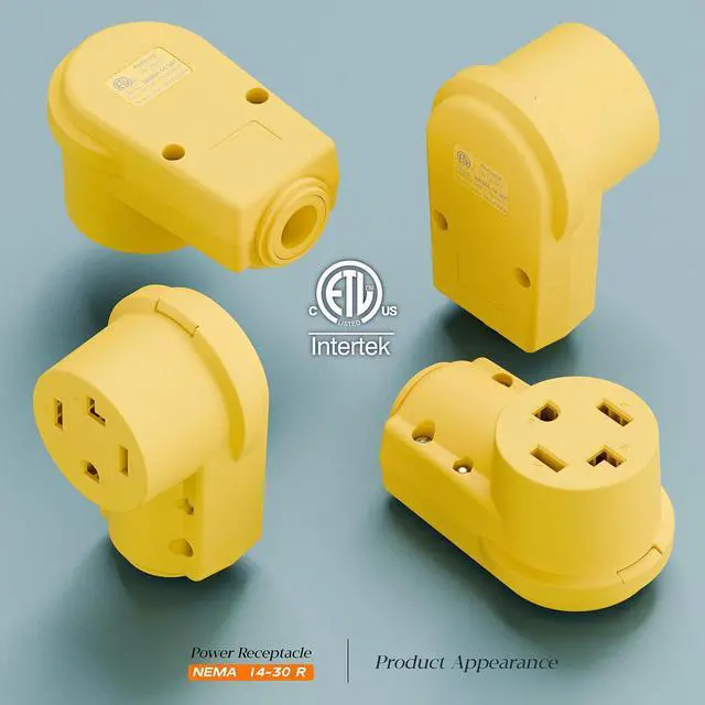 Alt view image 6 of 7 - NEMA 14-30R Plug,14-30 30A/125/250V Female Connector, (ETL Certified) 30Amp 125/250Volt Cord End Socket, Female 30A Dryer Receptacle, Heavy Duty, Yellow.