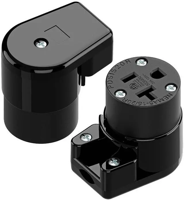 Main image of (2PACK) Right Angled NEMA 5-20R Female Socket,20Amp/125Volt, NEMA 5-15R 15A/125V ETL Listed Heavy Duty 3-Prong Female Straight Blade Connector, 15/20Amp AC Industrial Grade Cord End Socket, Black