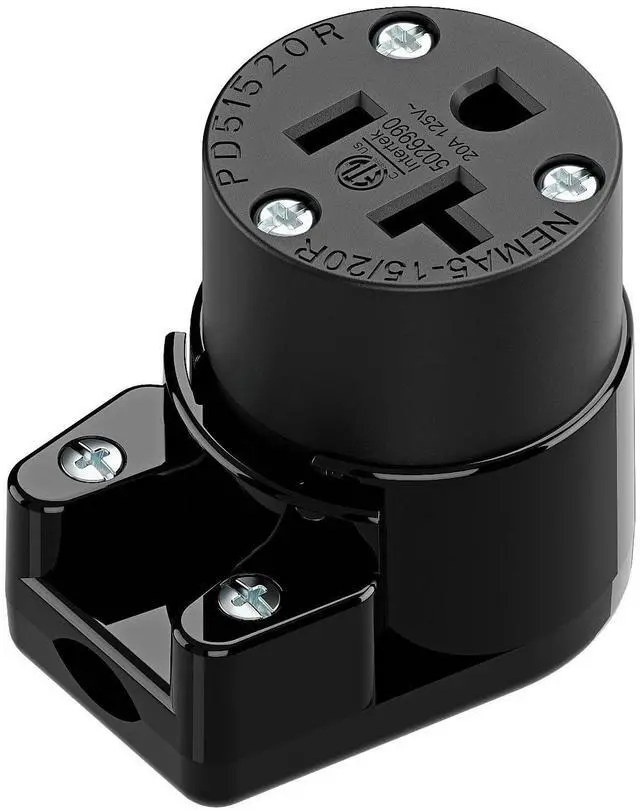 Main image of Right Angled NEMA 5-20R Female Socket,20Amp/125Volt, NEMA 5-15R 15A/125V ETL Listed Heavy Duty 3-Prong Female Straight Blade Connector, 15/20Amp AC Industrial Grade Cord End Socket, Black