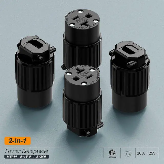 Alt view image 7 of 7 - NEMA 5-20R Female Socket, Plugrand ETL Listed 20A 125V Female Plug | NEMA 5-15R AC Industrial Grade Cord End Socket, Heavy Duty 3-Prong Female Straight Blade Connector, 15/20Amp, Black