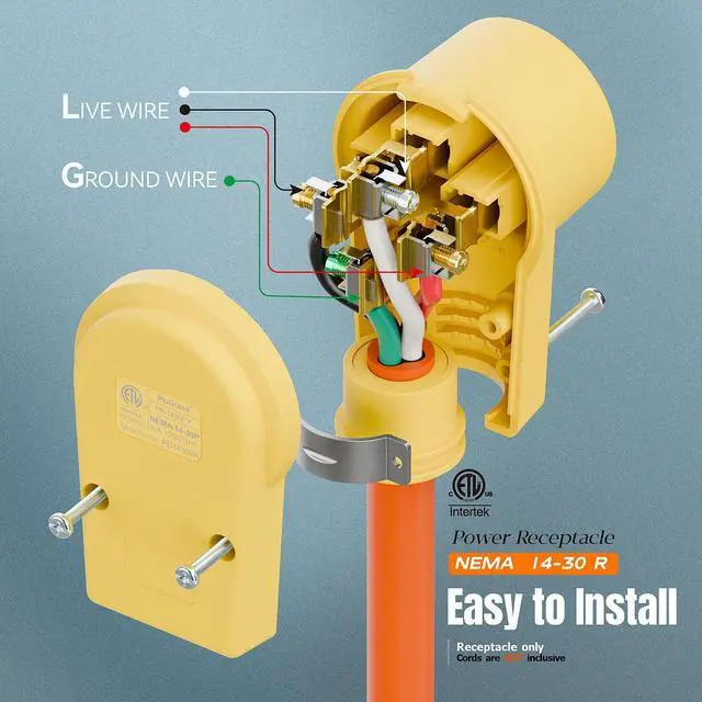 Alt view image 3 of 7 - NEMA 14-30R Plug,14-30 30A/125/250V Female Connector, (ETL Certified) 30Amp 125/250Volt Cord End Socket, Female 30A Dryer Receptacle, Heavy Duty, Yellow.