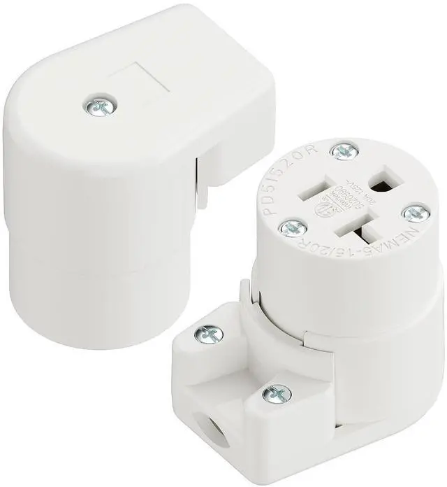 Main image of (2PACK) Right Angled NEMA 5-20R Female Socket,20Amp/125Volt, NEMA 5-15R 15A/125V ETL Listed Heavy Duty 3-Prong Female Straight Blade Connector, 15/20Amp AC Industrial Grade Cord End Socket, White