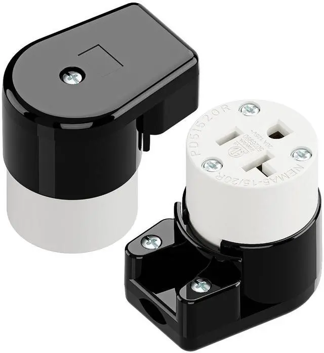 Main image of (2PACK) Right Angled NEMA 5-20R Female Socket,20Amp/125Volt, NEMA 5-15R 15A/125V ETL Listed Heavy Duty 3-Prong Straight Blade ,15/20Amp AC Industrial Grade Cord End Socket, Black/White