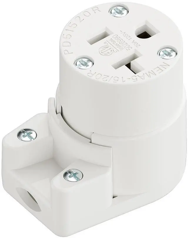 Main image of Right Angled NEMA 5-20R Female Socket,20Amp/125Volt, NEMA 5-15R 15A/125V ETL Listed Heavy Duty 3-Prong Female Straight Blade Connector, 15/20Amp AC Industrial Grade Cord End Socket, White