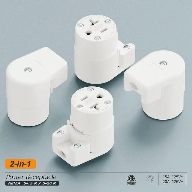 Alt view image 7 of 7 - Right Angled NEMA 5-20R Female Socket,20Amp/125Volt, NEMA 5-15R 15A/125V ETL Listed Heavy Duty 3-Prong Female Straight Blade Connector, 15/20Amp AC Industrial Grade Cord End Socket, White