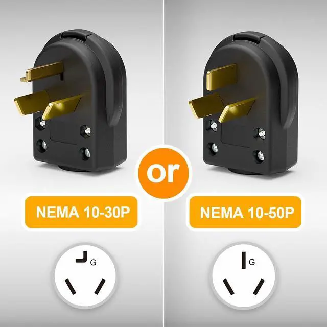 Alt view image 2 of 7 - 2 in 1 Nema 10-30P & NEMA 10-50P Plug, Plugrand UL Listed 30/50 Amp 125/250 Volt Angle Plug, 3 Pole 3 Wire Straight Blade for Dryer Ranges Replacement Connector, Support Cable OD Max. 1.0 Inch
