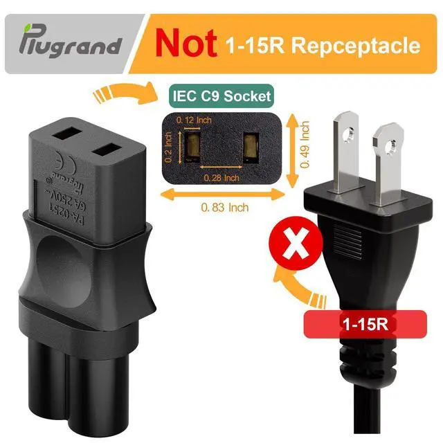 Alt view image 2 of 7 - PA-0251 IEC C6 to C9 Power Adapter, IEC 320 C9 Cord Adapter | Replacement Adapter Compatible with Roland MK-80, D-50 Synthesizer, MKS-20/ SG1D etc.